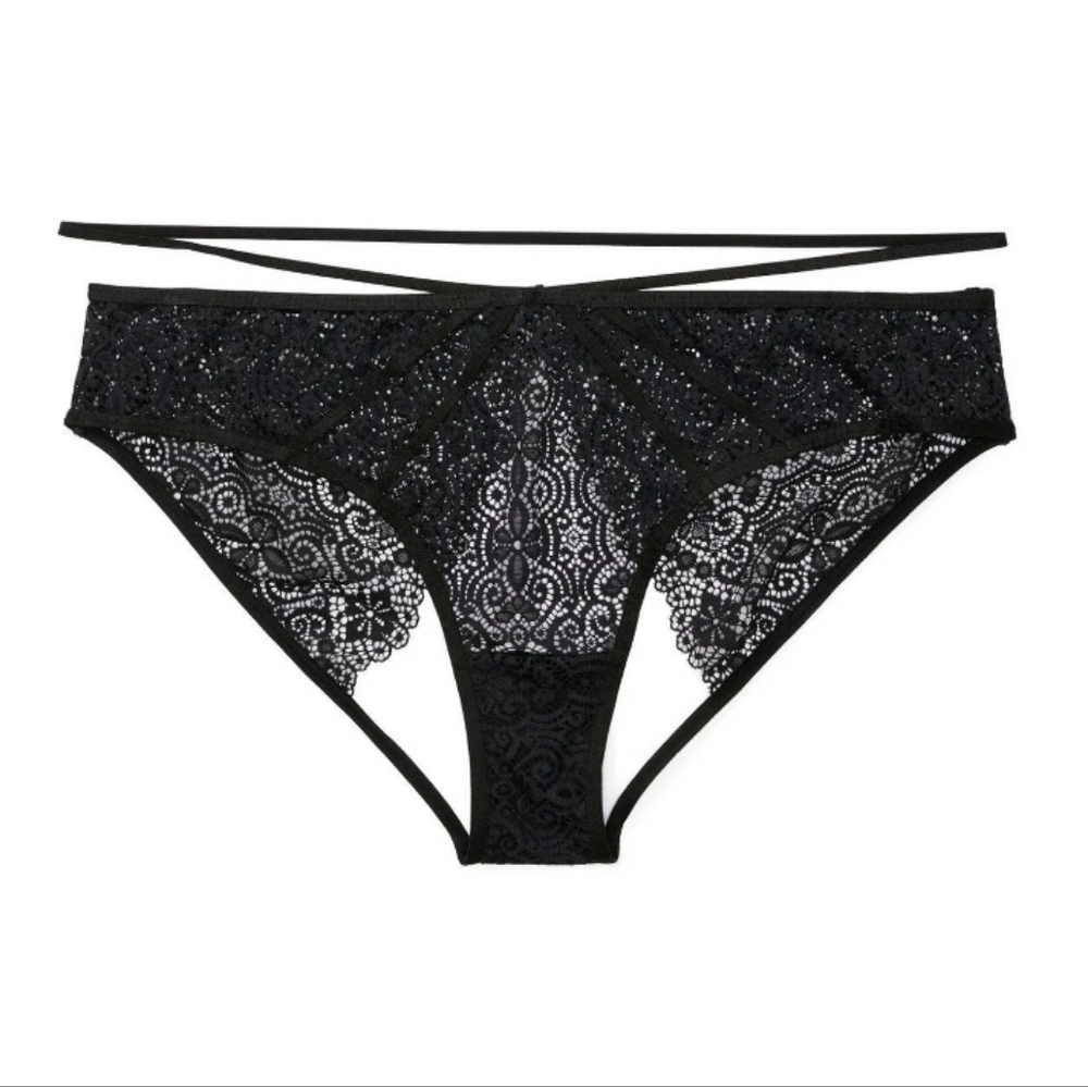 Adore Me Jenni Bikini Women's Black Lace Panties Plus Sz 2X Open Back Cheeky NWT